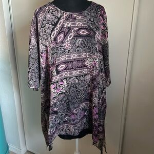 White Stag Plus Size Semi-Sheer Paisley Floral Print Short Sleeve Tunic Blouse